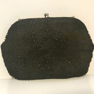 Vintage satin purse embroidered with seed beads